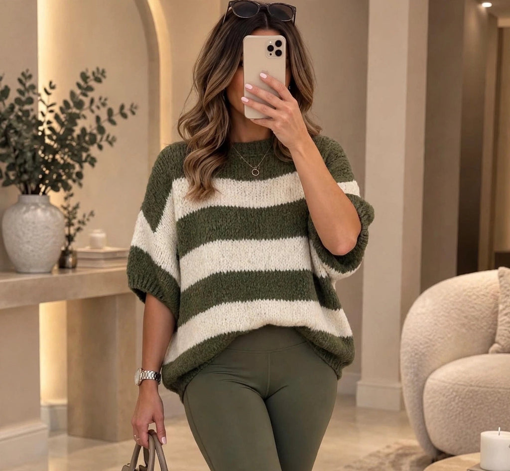 Khaki Stripe Chunky Knit Jumper