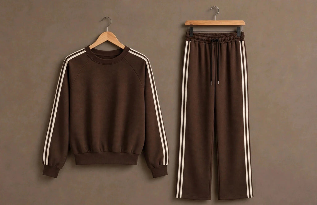The Chocolate With Cream Double-Stripe Wide-Leg Co ord Set