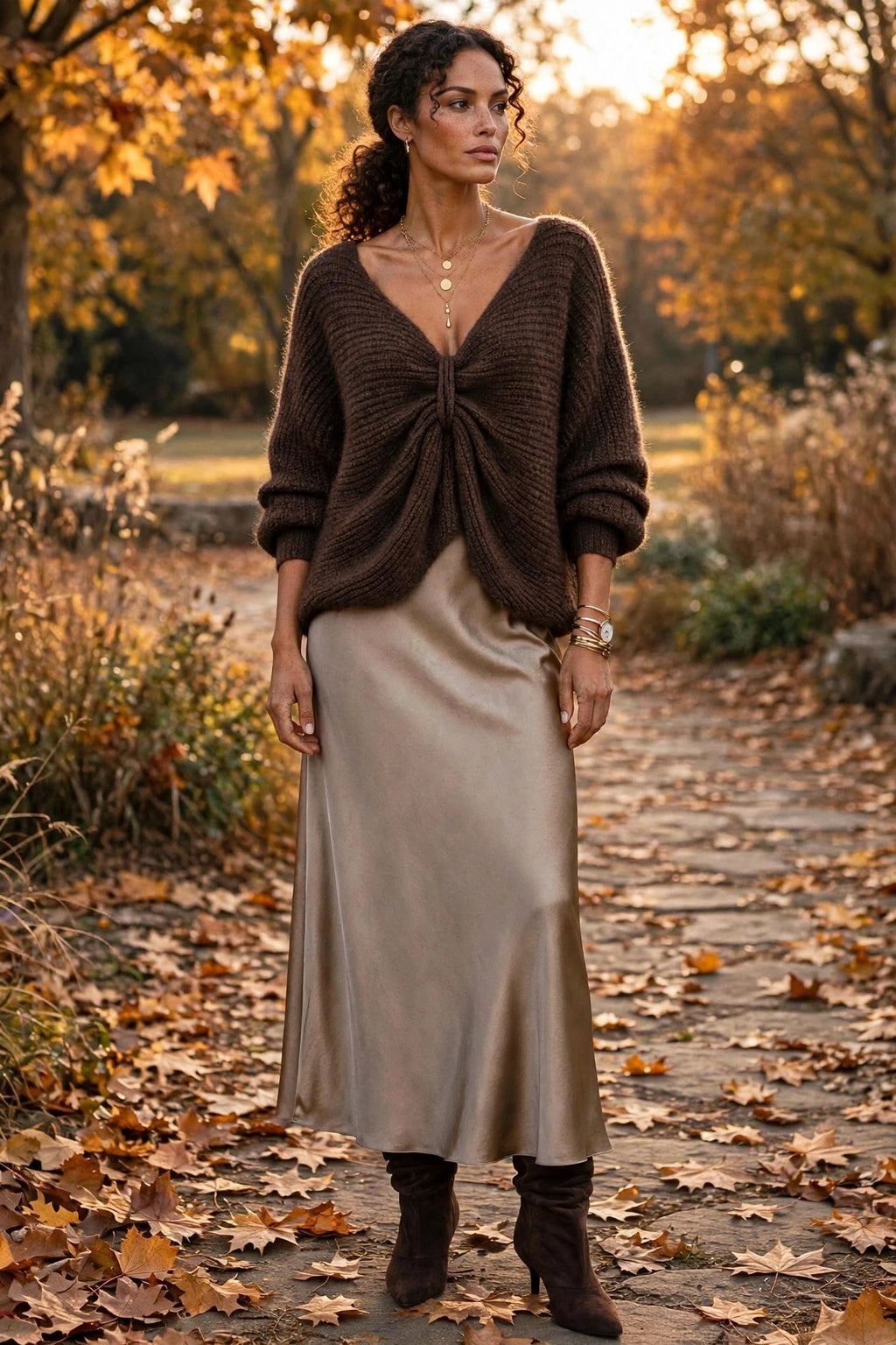 Champagne Satin Maxi Skirt