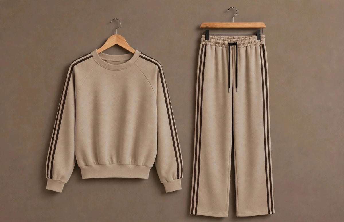 The Mocha with Choco Double-Stripe Wide-Leg Co ord Set