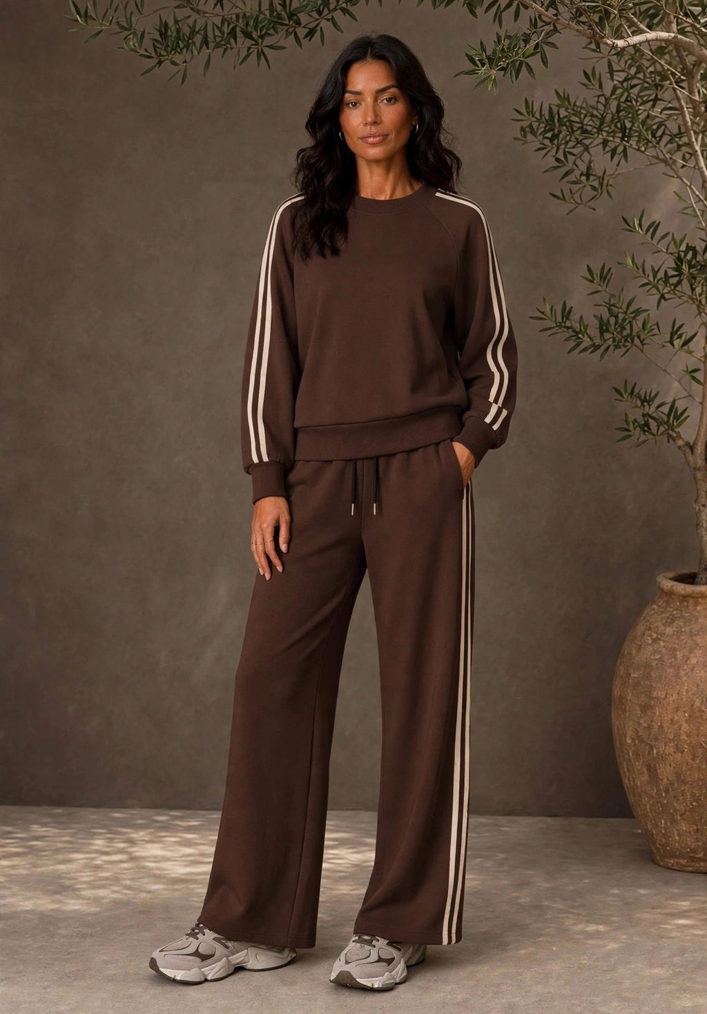 The Chocolate With Cream Double-Stripe Wide-Leg Co ord Set