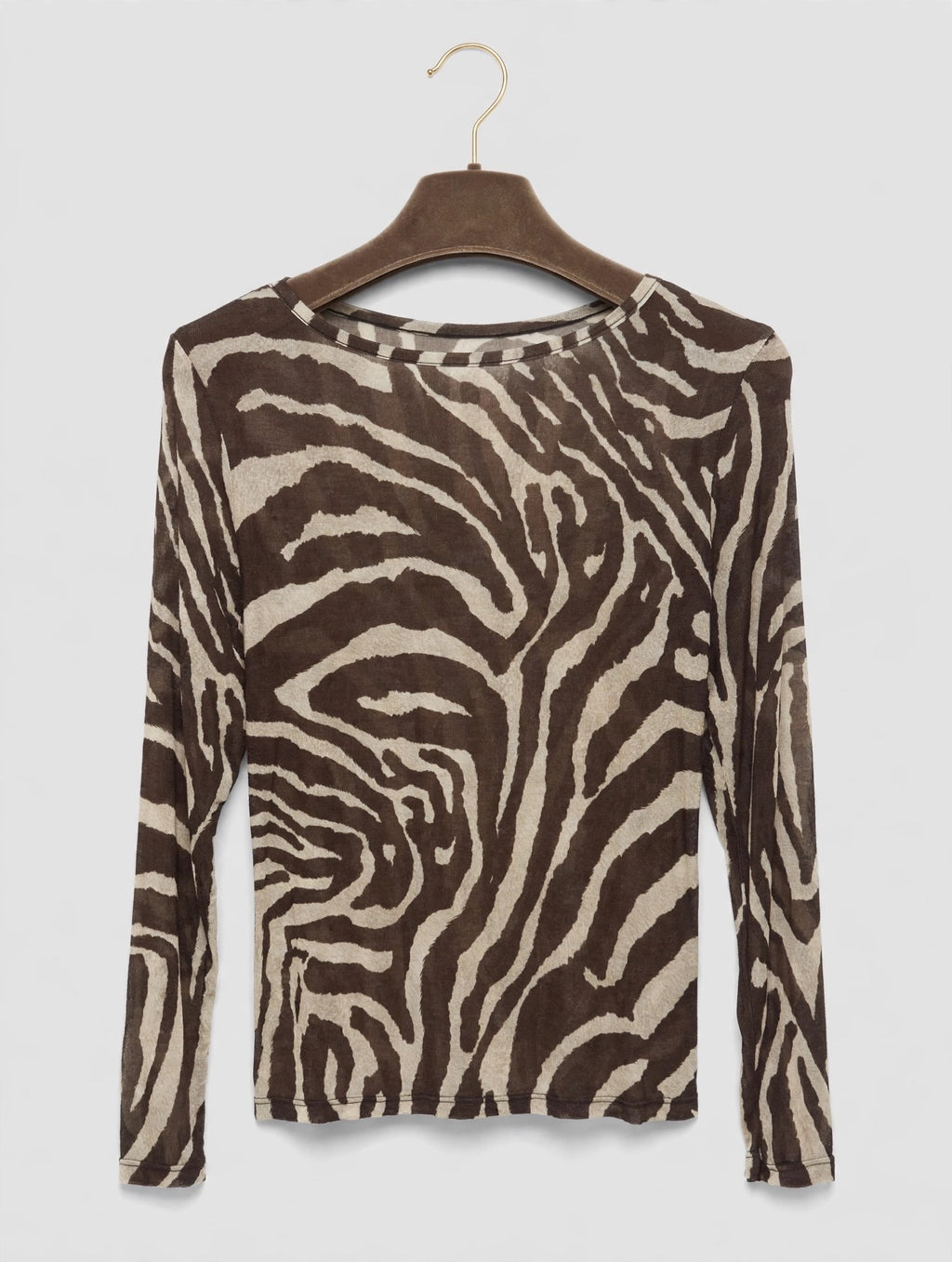 Chocolate Zebra Print Cashmere Blend Mesh Top