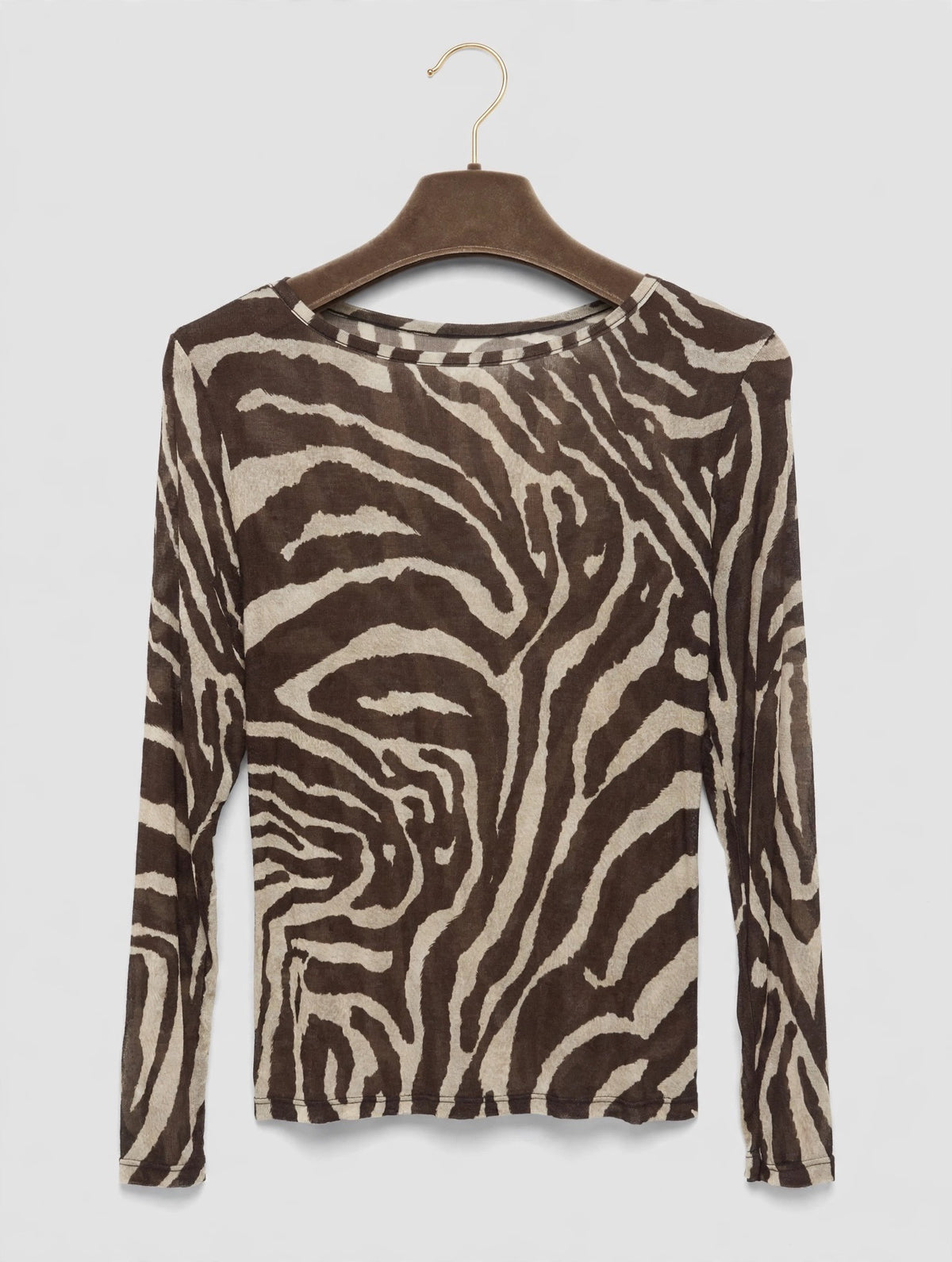 Chocolate Zebra Print Cashmere Blend Mesh Top