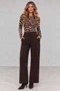 Chocolate Faux Suede Seam Front Pants