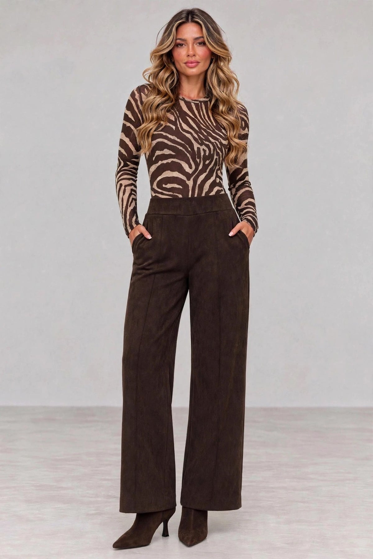 Chocolate Faux Suede Seam Front Pants
