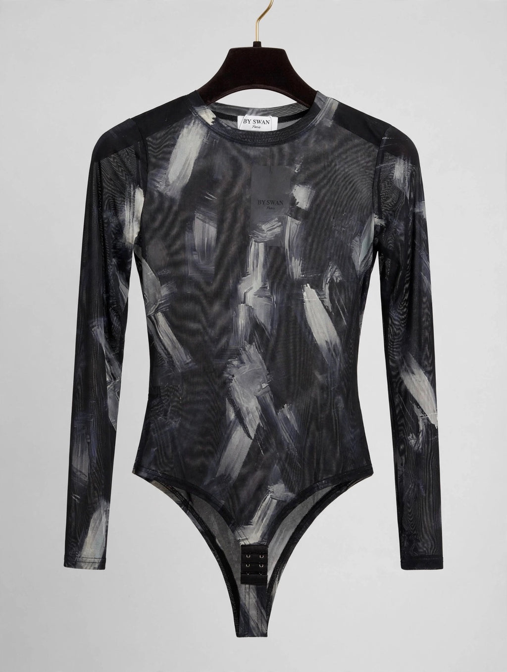 Black & White Abstract Stretch Mesh Bodysuit