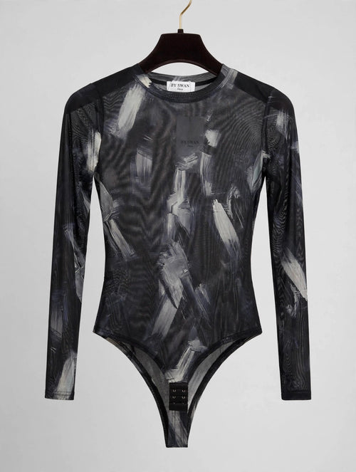 Black & White Abstract Stretch Mesh Bodysuit