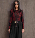 Burgundy & Black Abstract Stretch Mesh Bodysuit