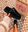 Black Faux Suede Buckle Mules (other colours available)