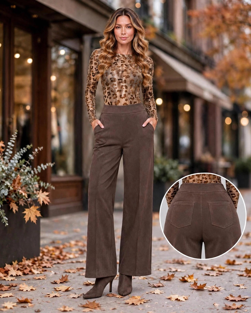 Brown Faux Suede Seam Front Pants