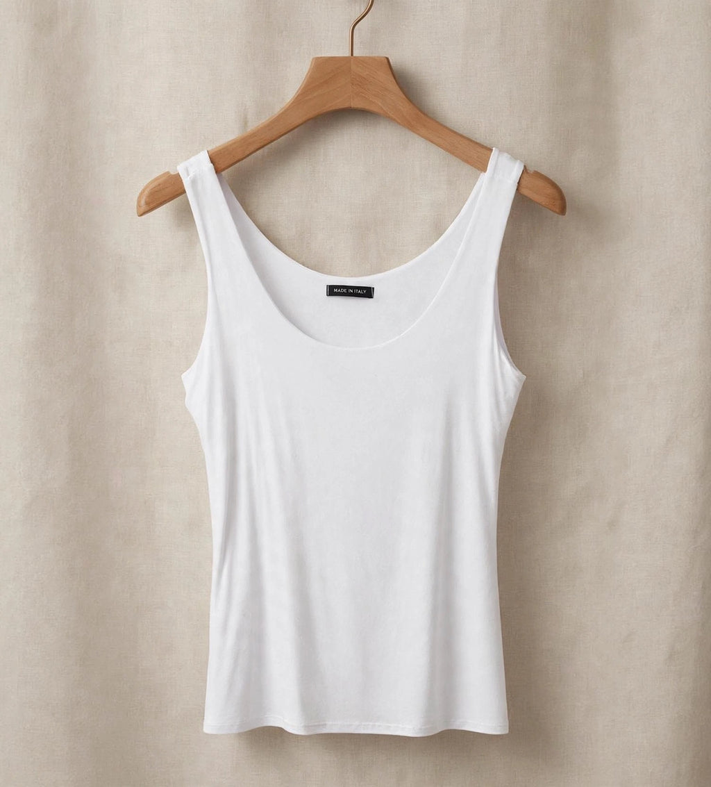 White Italian Soft Stretch Scoop Neck Vest Top