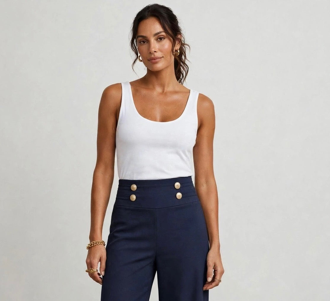 White Italian Soft Stretch Scoop Neck Vest Top
