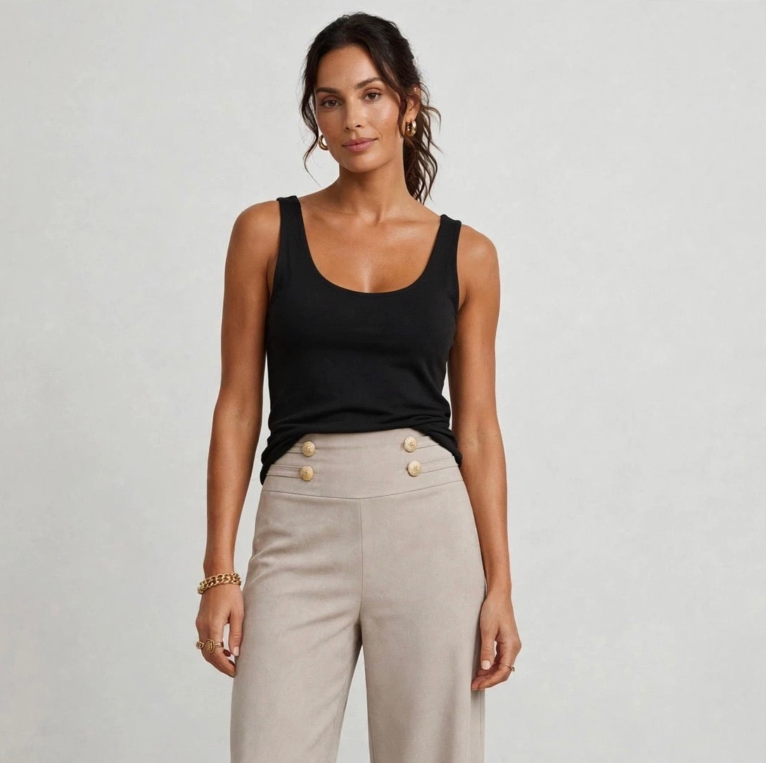 Black Italian Soft Stretch Scoop Neck Vest Top