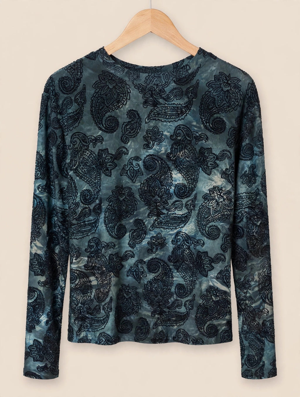 Teal Vintage Paisley Print Long Sleeve Top