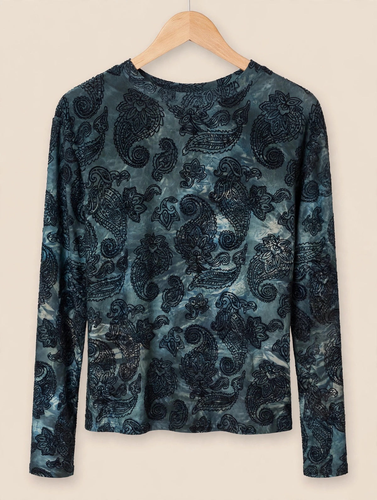 Teal Vintage Paisley Print Long Sleeve Top