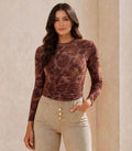 Burgundy Vintage Paisley Print Long Sleeve Top