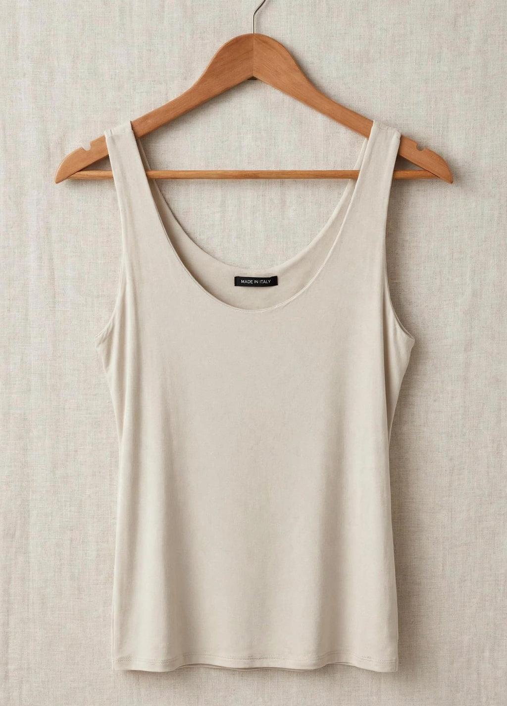 Beige Italian Soft Stretch Scoop Neck Vest Top