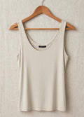 Beige Italian Soft Stretch Scoop Neck Vest Top