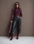 Burgundy Sequin Floral Sheer Top
