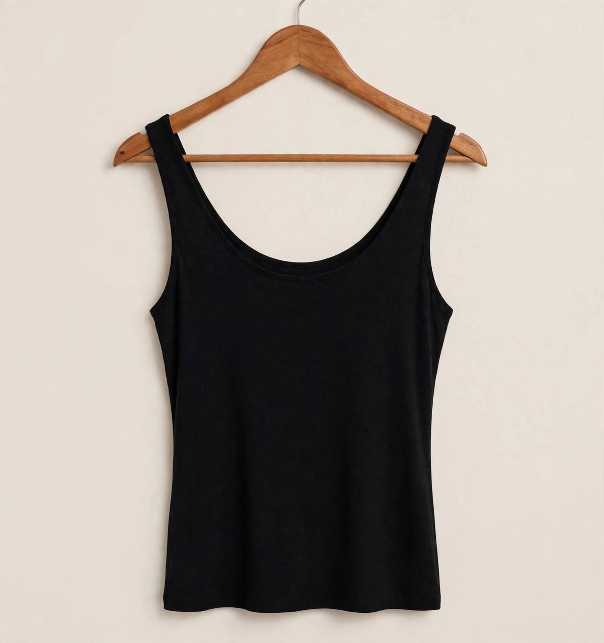 Black Italian Soft Stretch Scoop Neck Vest Top