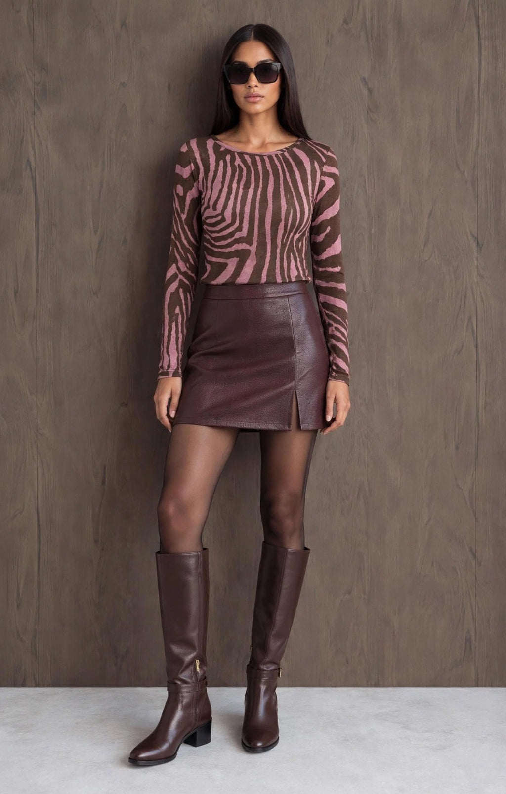 Pink & Brown Zebra Cashmere Blend Top