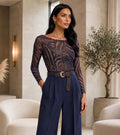 Navy & Brown Zebra Cashmere Blend Top