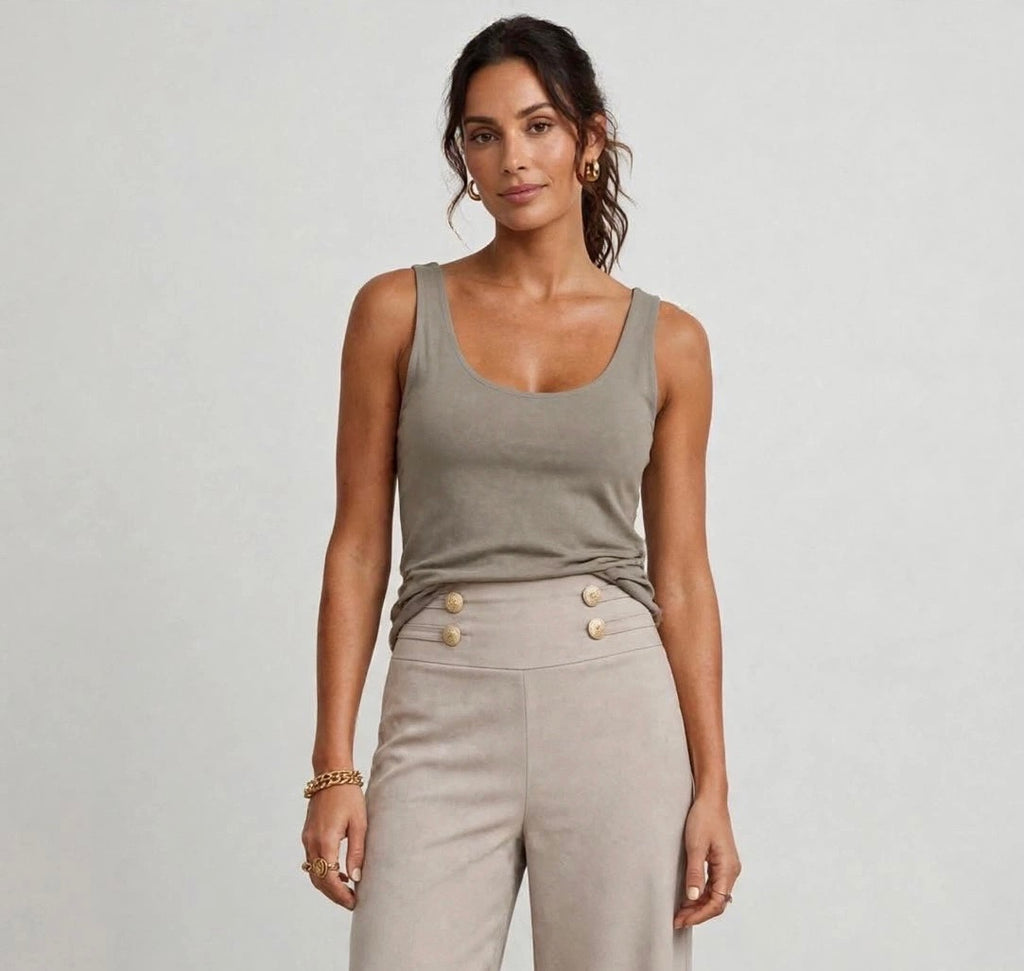 Taupe Italian Soft Stretch Scoop Neck Vest Top