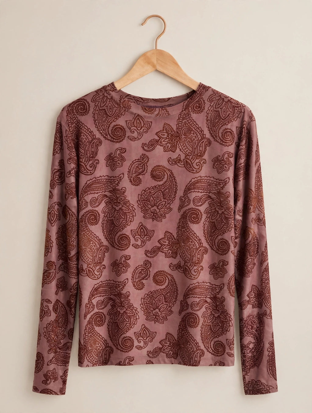Burgundy Vintage Paisley Print Long Sleeve Top