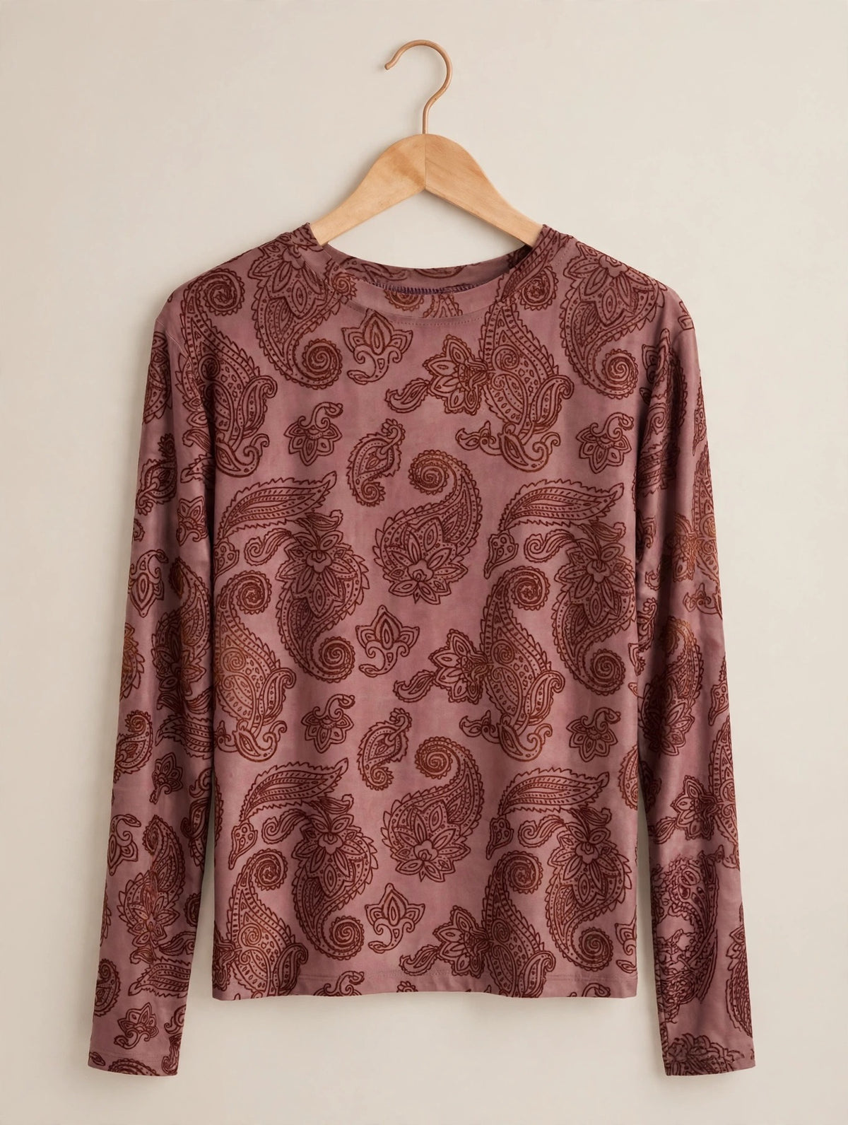 Burgundy Vintage Paisley Print Long Sleeve Top