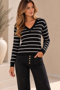 Black Classic Stripe V-Neck Fine Knit Jumper