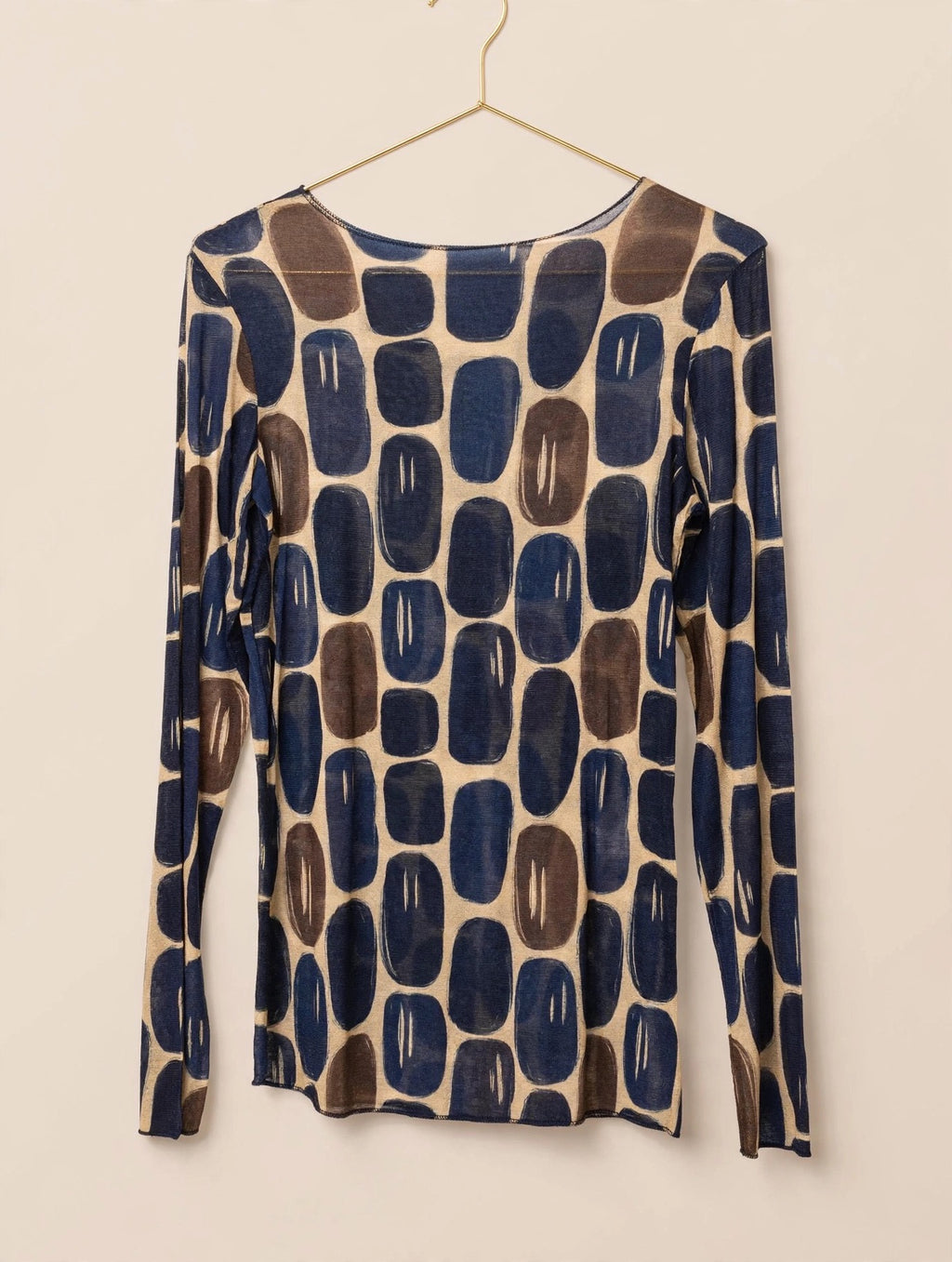 Navy Blue Abstract Pebble Print Cashmere Blend Top