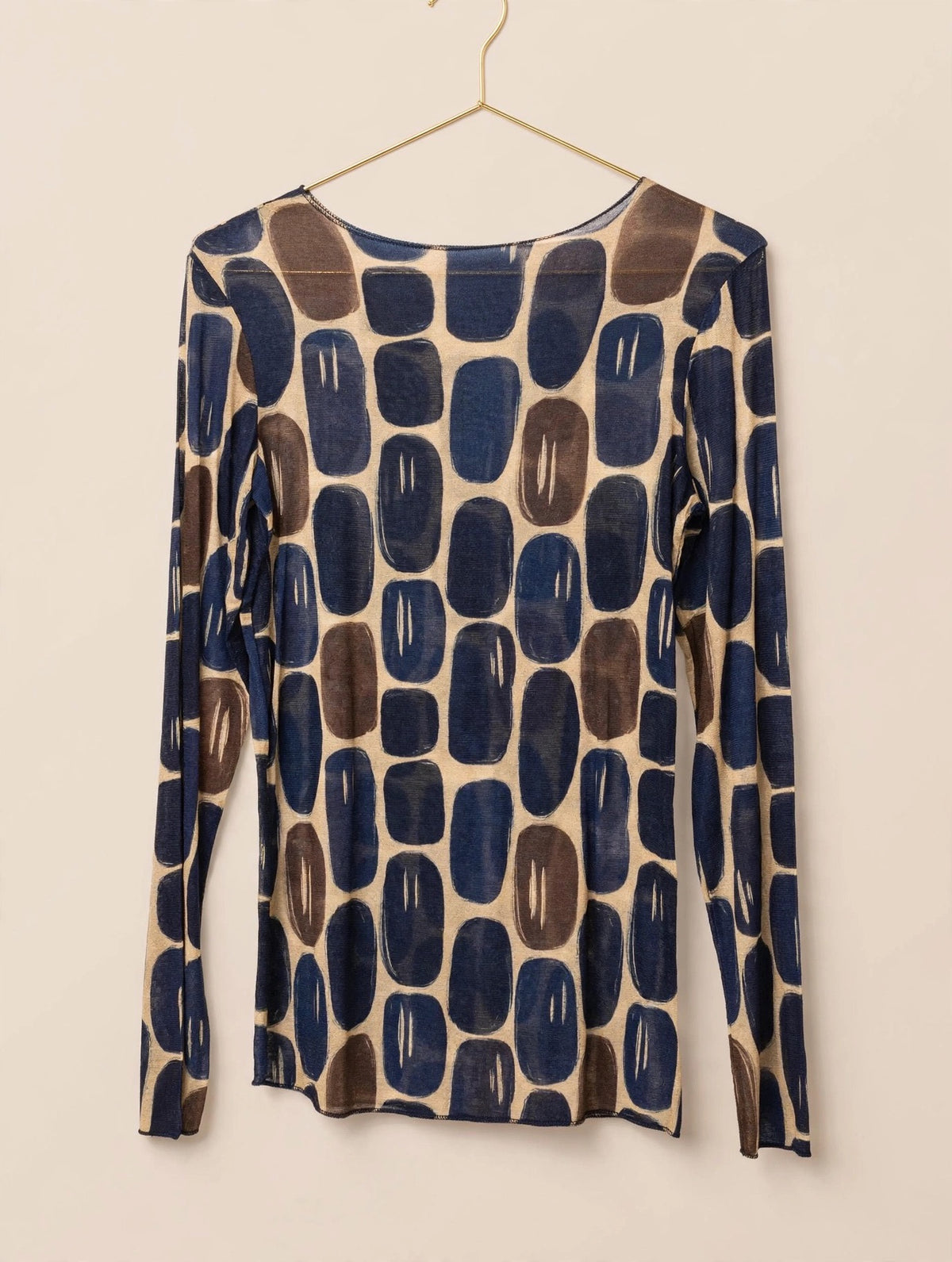 Navy Blue Abstract Pebble Print Cashmere Blend Top