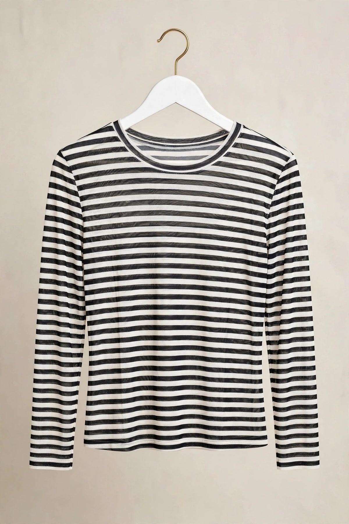 Black & White Stripe Sheer Mesh Top