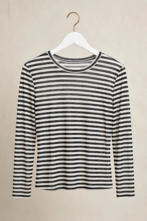 Black & White Stripe Sheer Mesh Top