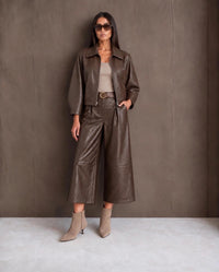 Luxe Chocolate Woven Effect Faux Leather Bomber Jacket