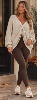 Beige Twist Front Chunky Knit Top