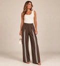 Chocolate Tailored Pleated Trousers With Front Stripes