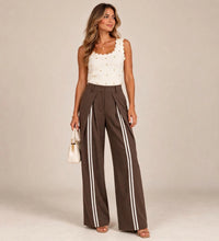 Chocolate Tailored Pleated Trousers With Front Stripes