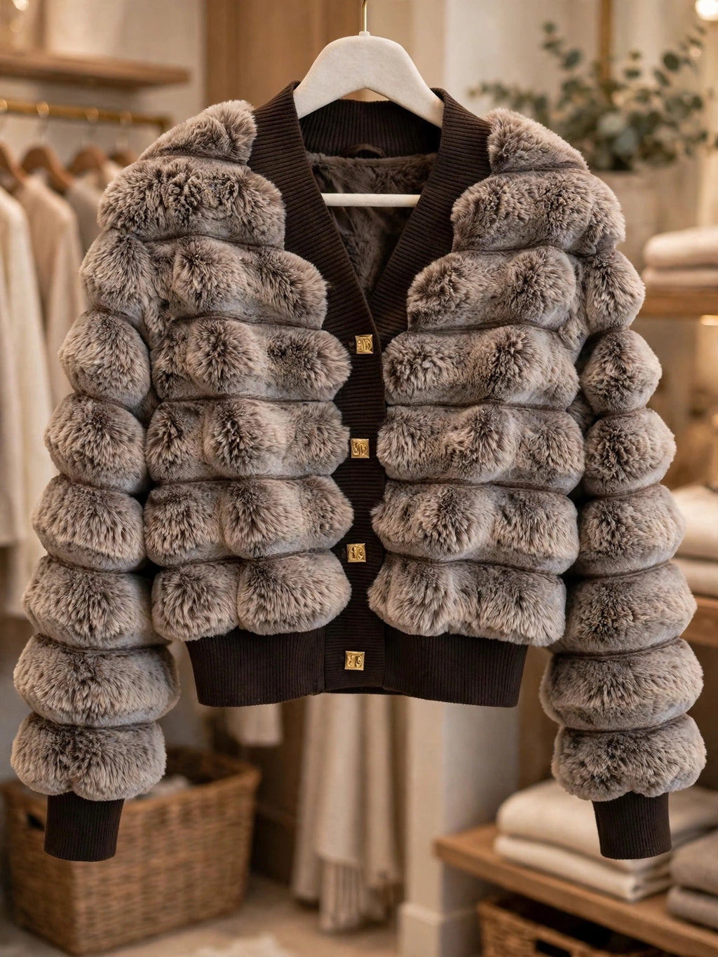 Luxe Mink Taupe Faux Fur Bubble Sleeve Cardigan