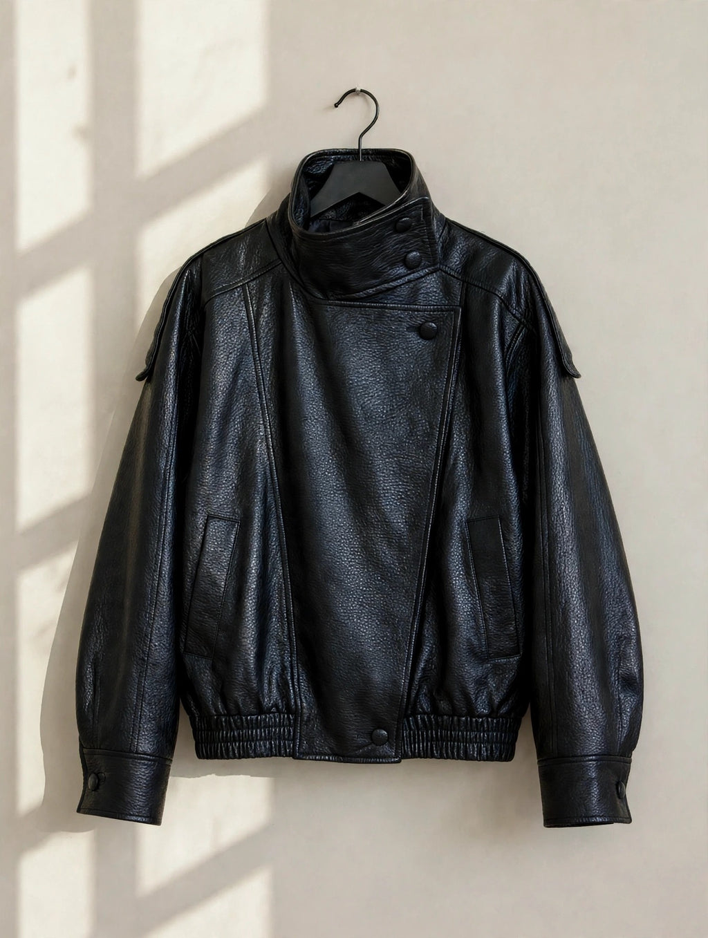 Luxe Oversized Black High Neck Faux Leather Bomber Jacket