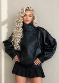 Luxe Oversized Black High Neck Faux Leather Bomber Jacket