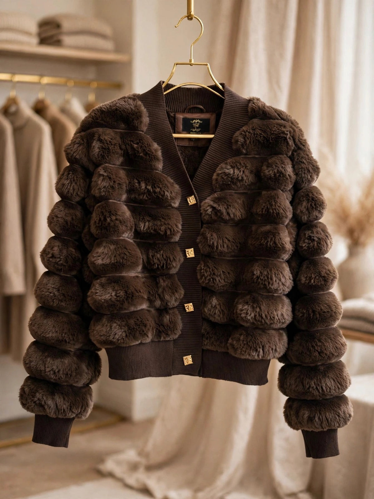 Luxe Chocolate Faux Fur Bubble Sleeve Cardigan