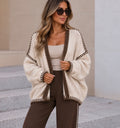 Cream & Choc Contrast Stitch Slouch Cardigan