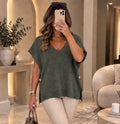 Khaki V-Neck Gold Button Detail Knit Top (available in other colours)