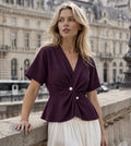 Wine Luxe Pearl-Detail Wrap Top