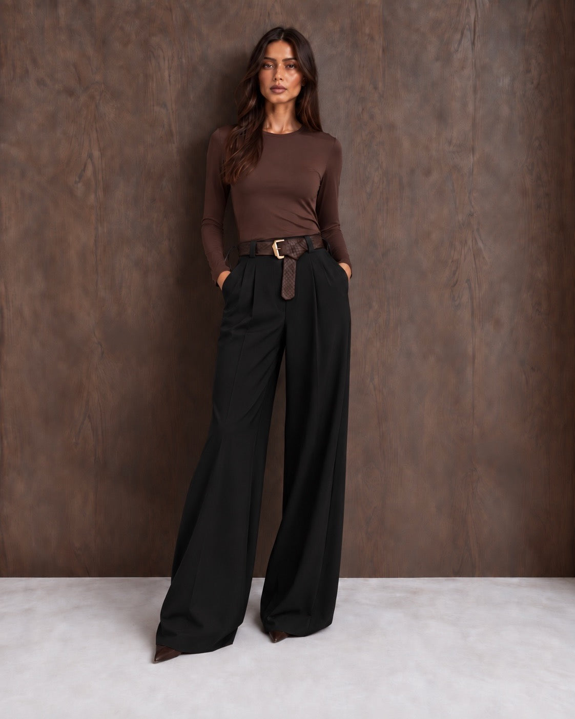 Black Zara Inspired Luxe Belted Wide Leg Pants