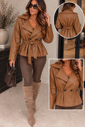 Tan Brown PU Leather Belted Jacket ( Available in other colours)