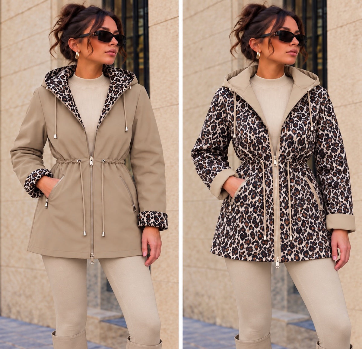 Reversible Beige Leopard Print Showerproof Jacket (other colours available)