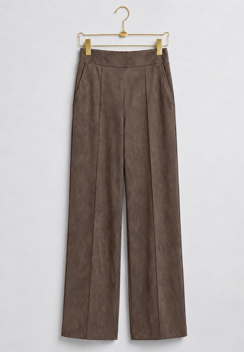 Brown Faux Suede Seam Front Pants