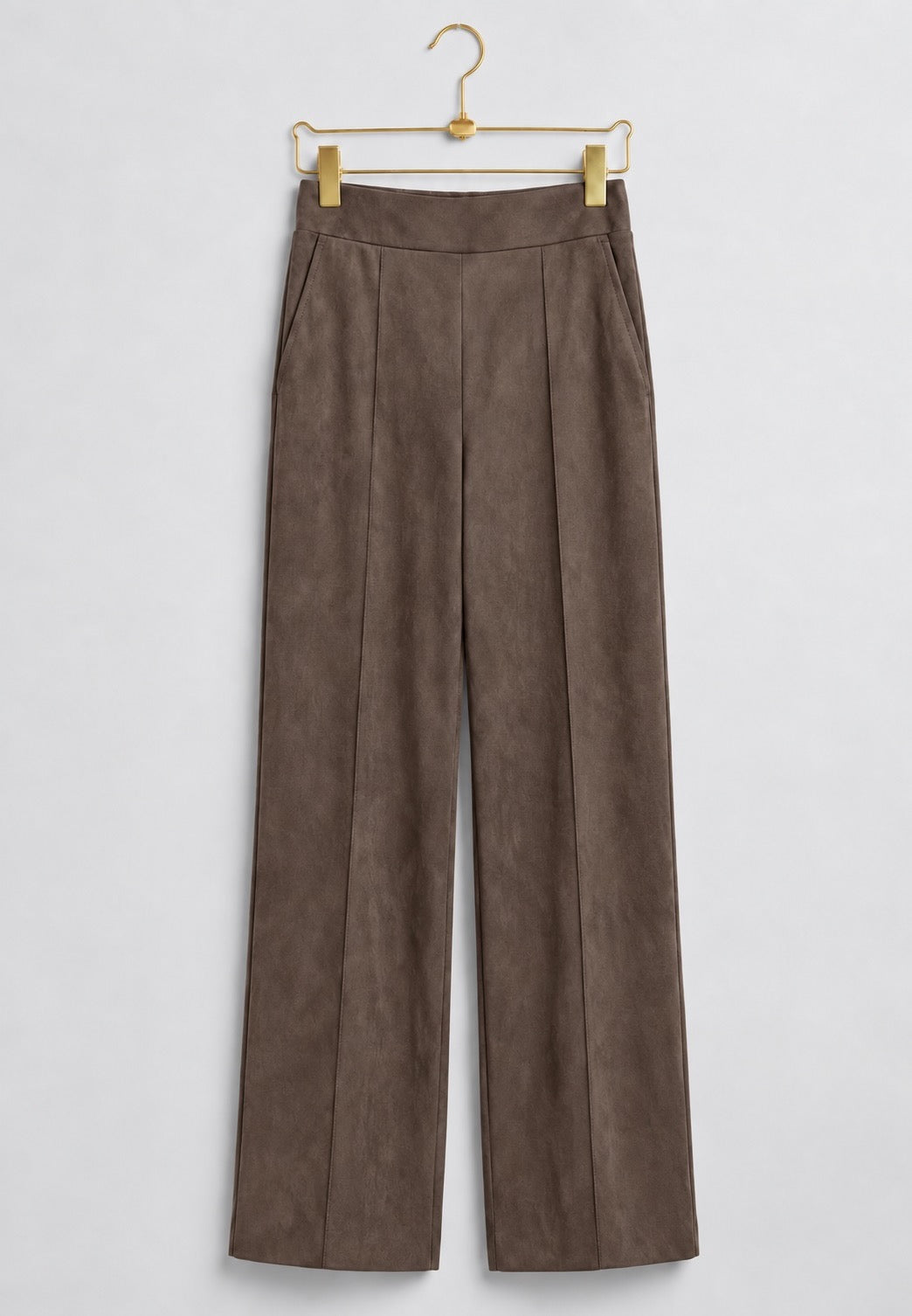 Brown Faux Suede Seam Front Pants